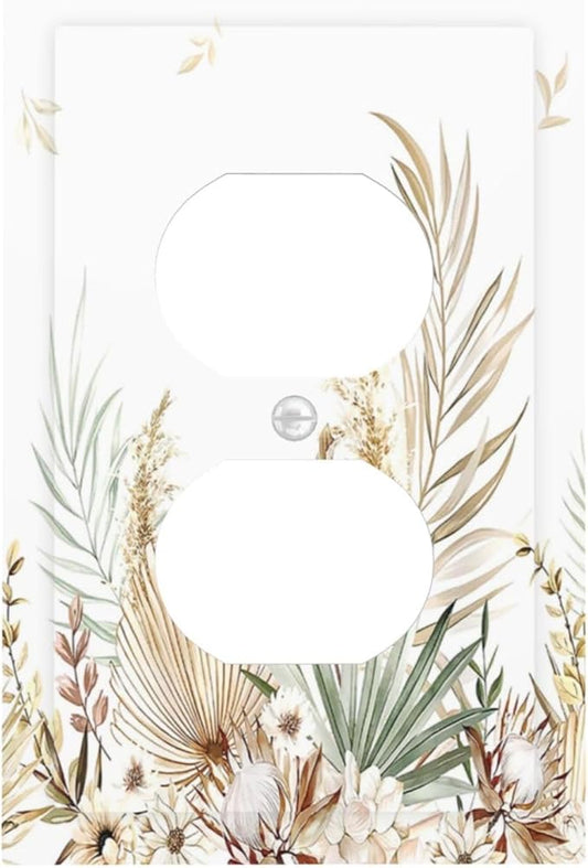 Outlet Covers Boho Leaves Watercolor Tan Leaf Floral Plant 1 Gang Duplex Electrical Receptacle Faceplate Light Switch Cover Wall Plate Decorative Switch Plates for Bedroom Home Decor