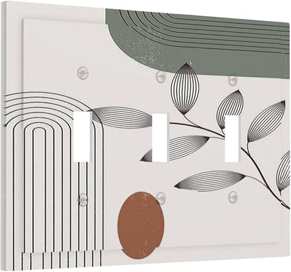 Decorative Switch Plates Sage Green Boho Nature Art Minimalist Geometric Plant 3 Gang Wall Plate Triple Toggle Light Switch Cover Faceplate Electrical Wall Panels for Bedroom living Room