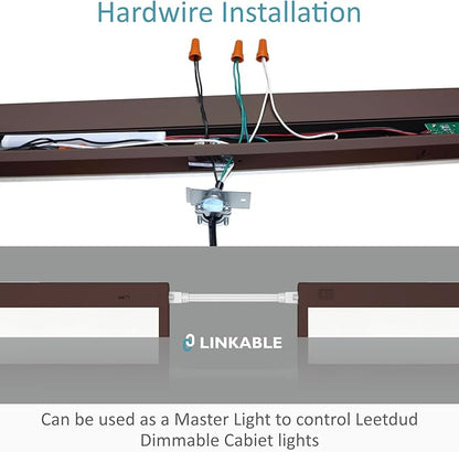 Under Cabinet Lighting Motion Sensor Hardwired, 24 Inch 12W Dimmable, 5 CCT 2700/3000/3500/4000/5000K, Eyes Care Design Linkable Under Counter Lights for Kitchen, Sink, ETL Listed, Bronze