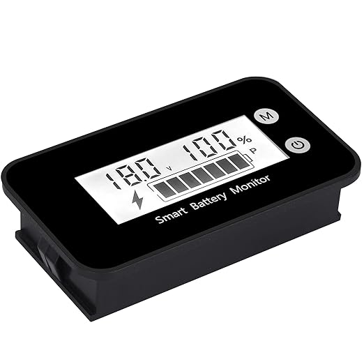 Waterproof Battery Monitor with Bracket 7-100V,Car Motorcycle Golf cart Meter Digital Battery Capacity Remaining Capacity Percentage Tester with Buzzer Alarm and Temperature (White)