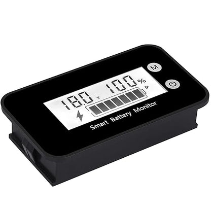 Waterproof Battery Monitor with Bracket 7-100V,Car Motorcycle Golf cart Meter Digital Battery Capacity Remaining Capacity Percentage Tester with Buzzer Alarm and Temperature (White)