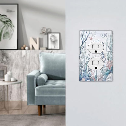 Outlet Covers Ocean Coral Seahorse Seashell Starfish 1 Gang Duplex Light Switch Cover Decorative Switch Plates Electrical Receptacle Faceplate Wall Plate For Bathroom Home Decor