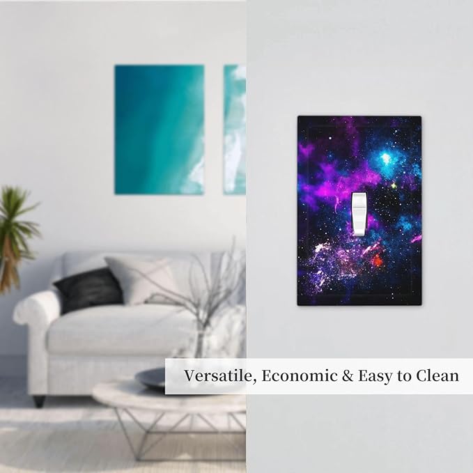 Outer Space Colorful Starry Sky Galaxy Planet Decorative Light Switch Cover 1 Gang Single Toggle Device Electrical Faceplate Switchplates Decorator Outlet Wall Plate for Bed Room Living Room Decor