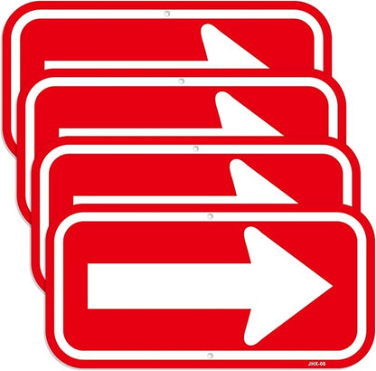 Directional Arrow Sign 4-Pack (12×6 Inches) - Red & White Right Arrow Traffic Sign, Indoor/Outdoor Wayfinding for Parking Lots, Garages, Businesses