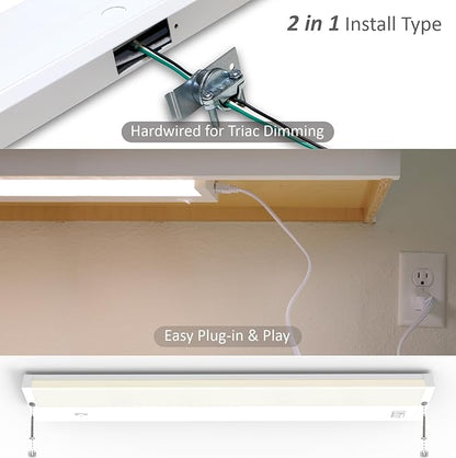 LED Under Cabinet Lighting Hardwired or Plug in, 24 Inch 12W, Dimmable 5 Color 2700K/3000K/3500K/4000K/5000K, Linkable Eyes Care Design Counter Lights for Kitchen, Sink, ETL Listed, White
