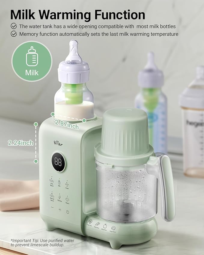 Bear Baby Food Maker with 18.5oz Dual-Layer Steam Baskets, OneStep Baby Food Processor Steamer Puree Blender Grinder Mills, Auto Cooking Grinding&Sterili-zing for Healthy Homemade Baby Food, BPA-Free