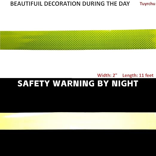 Non Fading Fluorescent Yellow Reflective Tape Outdoor Waterproof 2 inch, High Visibility Warning Safety Industrial Marking Tape (11 feet)