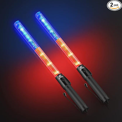 RoadHero 2 Pack 21 Inch Traffic Control Baton, Red and Blue LED Traffic Wand with 3 Flashing Modes, Air Marshaling Signal Wand with Side Clip for Airport, Parking, Car Directing