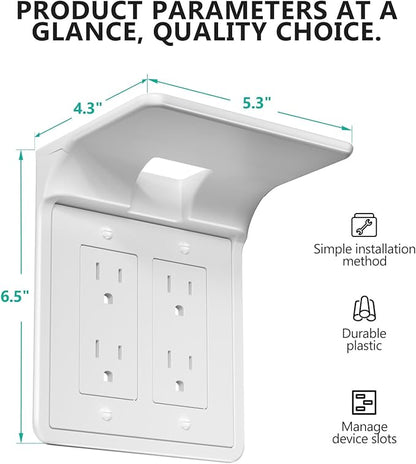 WALI Double Outlet Shelf Wall Holder – Bathroom Shelf Duplex for Electric Toothbrush, HomePod Mini, Echo Dot & Phone Charging – White-2 Packs (DLS002)