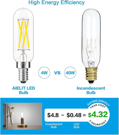 Daylight E12 T8/T6 Candelabra LED Bulbs 40-Watt Equivalent, Bright White 5000K, 400 Lumens, Dimmable 4W Clear Tube Chandelier Light Bulb for Ceiling Fan, Pendant, Floor/Table Lamps, 8-Pack