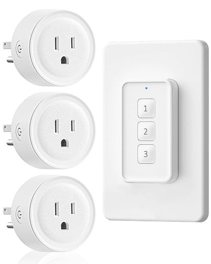 Mini Remote Control Outlet, WILAWELS Wireless Light Switch with Magnetic Base, On Off Remote Outlet Switch for Lights, Lamps, 100ft RF Range, 10A/1250W, Expandable, 1 Remote for 3 Plugs W14RC1306