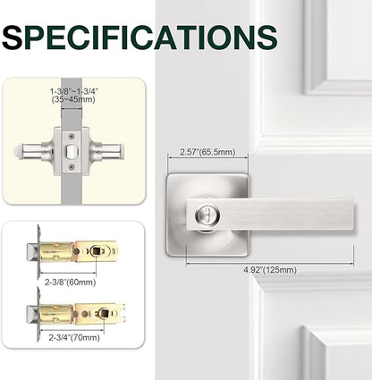 GOBEKOR 10 Pack Privacy Door Handles with Lock, Brushed Nickel Interior Keyless Lever for Bedroom and Bathroom