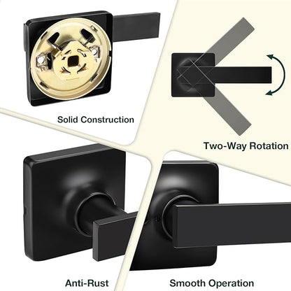 GOBEKOR 6 Pack Matte Black Passage Door Handles Interior Door Levers for Hall Closet Black Passage Levers Square Lever Door Handles