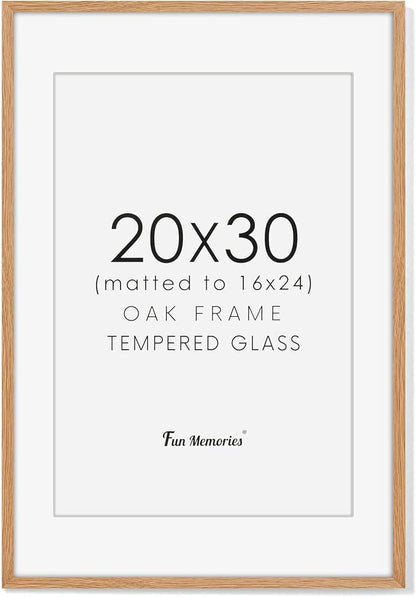 20x30 Picture Frame, Rustic Wood 20 x 30 Poster Frames for Wall, Oak Wood Picture Frames 20 by 30 with Real Glass, 20x30 Frame Matted for 16x24, Large Wooden Photo Frame 20x30 Inch, Oak Color, 1 Pack