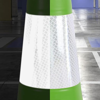 6 Pack 28" Inch Large PVC Traffic Cones with Heavy-Duty Black Base, High-Visibility All-Weather Safety Cones for Road Construction, Parking Lot, Garage Use (6, Green, 28" Large)