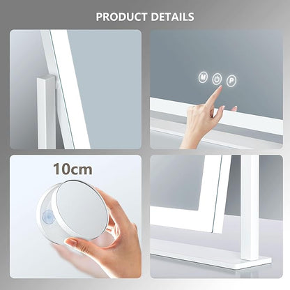 Lighted Makeup Mirror, 17.3"x13" Hollywood Vanity Mirror with Led Lights, Three Color Lighting Modes, and 5X Magnification Mirror, Smart Touch Control, 360°Rotation(Round Corner)