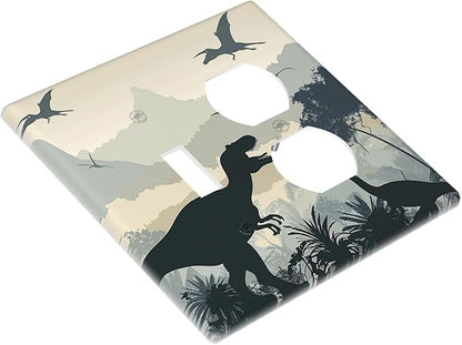 Wallplates Prehistoric World Dinosaur Cartoon Fores 1 Toggle 1 Duplex Switch Plate Electrical GFCI Faceplate Decorative Light Switch Covers for Kids Room Nursery Decor