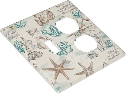 Mid Century Seashells Starfish Compass Wallplates 1 Toggle 1 Duplex Switch Plate Electrical Gfci Faceplate Decorative Light Switch Covers For Nursery Kids Room Decor