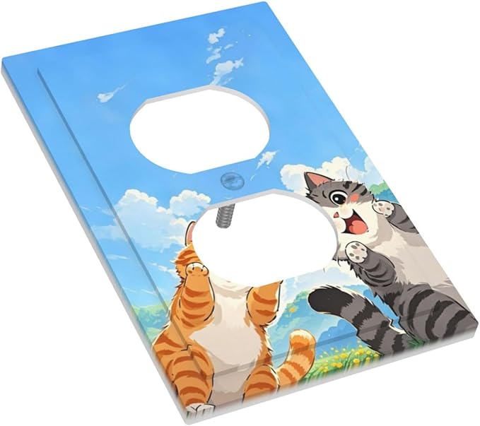 Outlet Covers Orange Gray Cute Cat Sky Cloud Cat S Paw 1 Gang Duplex Light Switch Cover Decorative Switch Plates Electrical Receptacle Faceplate Wall Plate For Kids Room Nursery Decor