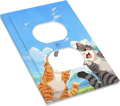 Outlet Covers Orange Gray Cute Cat Sky Cloud Cat S Paw 1 Gang Duplex Light Switch Cover Decorative Switch Plates Electrical Receptacle Faceplate Wall Plate For Kids Room Nursery Decor