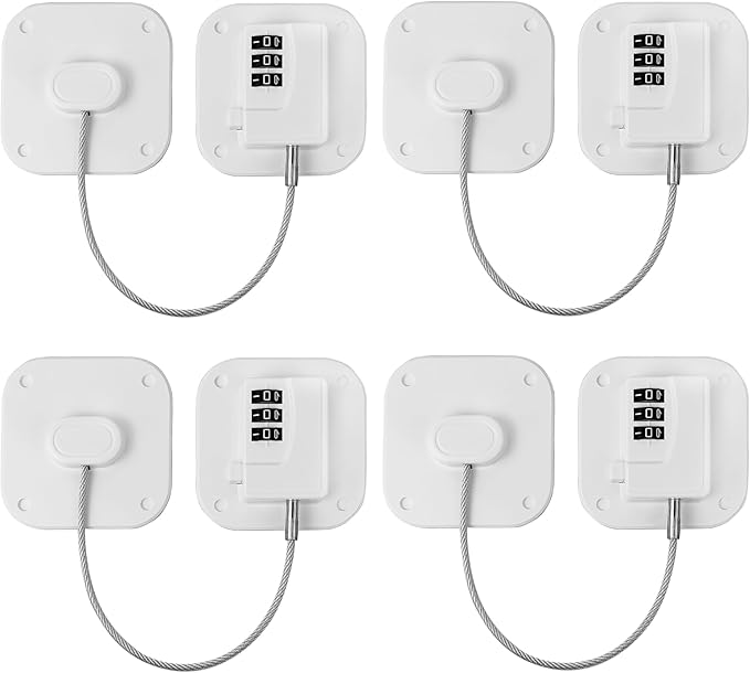 Refrigerator Lock - Heavy Duty Fridge & Freezer Safety Latch for Babies & Toddlers, Easy Install Kitchen Cabinet Lock (White, 4)