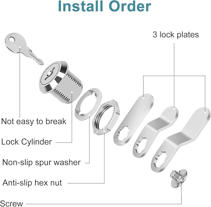 Cam Locks Cabinet Lock Keyed Alike, 5/8'' (Length) Cylinder Fits on 3/8'' Max Panel Thickness, 2pcs Secure File Drawer Mailbox RV Storage Replacement Set, Chrome-Finish Zinc Alloy