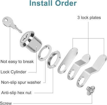 Cam Locks Cabinet Lock Keyed Alike, 5/8'' (Length) Cylinder Fits on 3/8'' Max Panel Thickness, 2pcs Secure File Drawer Mailbox RV Storage Replacement Set, Chrome-Finish Zinc Alloy