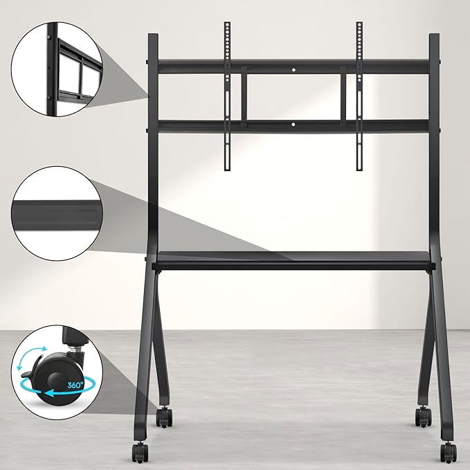 Smart Board Stand for 55-75 Inch Electronic Whiteboard Screens, Lockable Wheels, Portable Design for Classroom, Home, Office