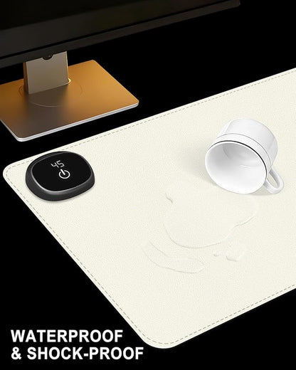 Heated Desk Pad, 31.5" x 13" Leather Non-Slip Warm Desk Pad, Large Mouse Mat with 3 Levels Heating & 3 Hours Auto Shut-Off, Hand and Foot Warmer for Office, Home, Apricot