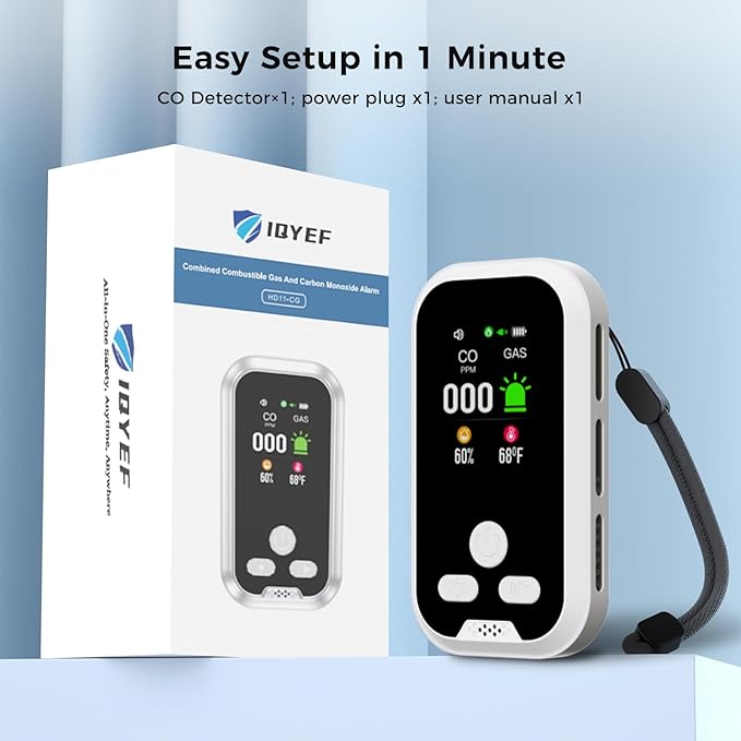 4-in-1 Carbon Monoxide & Natural Gas Detector, Plug-in CO and Gas Alarm with Battery Backup, Digital Display for CO, Gas, Temperature & Humidity, Home & RV Safety Device