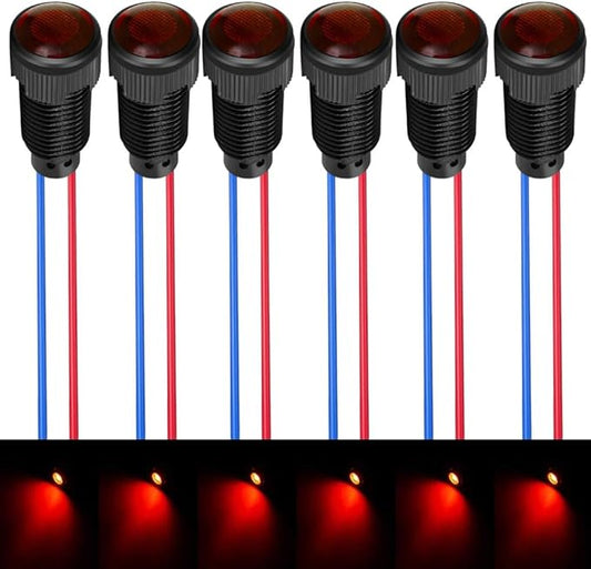 6pcs Red LED Indicator Pilot Light 110VAC Mounting Hole Size 10mm(Flame Retardant Plastic Shell)