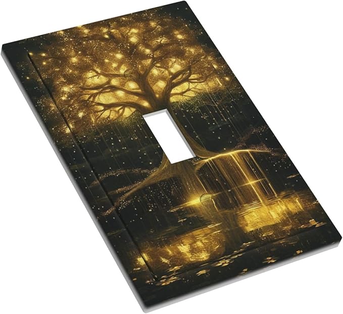 Decorative Light Switch Plate Covers Golden Shining Fantasy Kabbalah Tree of Life 1 Gang Light Switch Cover Plate Single Toggle Wall Plate Outlet Covers Faceplate for Bedroom Home Decor
