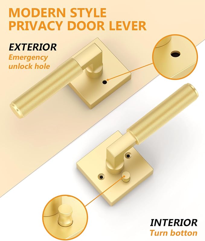 Asidrama 8 Pack Gold Privacy Door Handles, Door Lever with Door Knobs Indoor for Bedroom or Bathroom, Heavy Duty Door Handles Interior with Locks for Left Right Sided Doors
