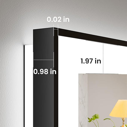 Amorho 24"x 36" LED Bathroom Mirror with Black Frame, Front Light and Backlit(Controlled Separately), Stepless Dimmable, Anti-Fog, Shatter-Proof, 3 Colors, Memory