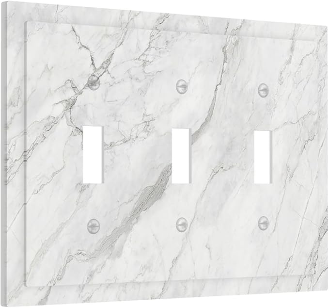 Decorative Switch Plates Marble Granite White And Grey 3 Gang Wall Plate Faceplate Triple Toggle Light Switch Cover Electrical Wall Panels for Home Bedroom Decor