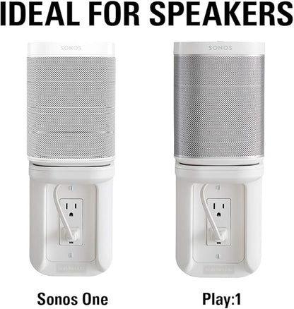 Sanus Outlet Shelf Speaker Mount - Heavy Duty Shelf Holds Devices up to 10 lbs - DIY Install Works with Both Standard & Decora Outlets - Perfect for Sonos & Other Smart Speakers