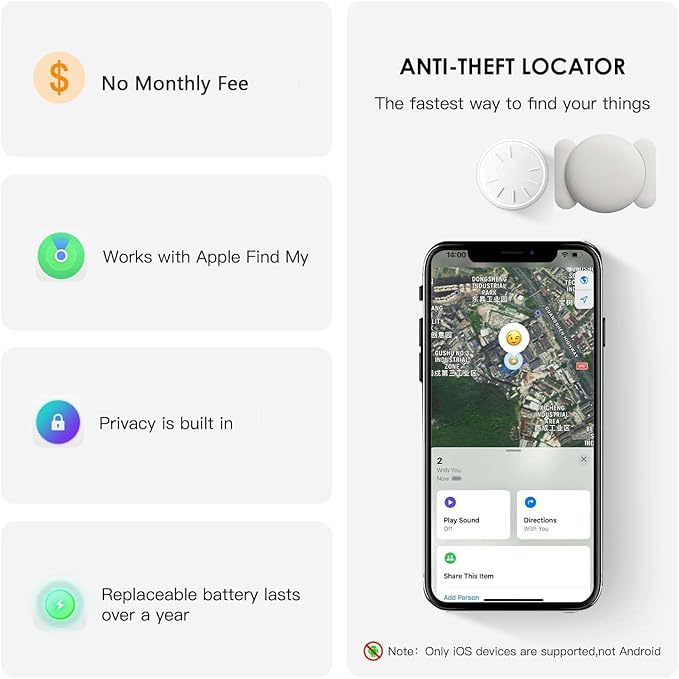 Car GPS Tracking Device for Vehicles, 2PCS Real Time Vehicles GPS Tracker for Car, Work with Find My (iOS Only),Hidden Mini GPS Tracker,No Monthly Fee (White Tracker, White Magnetic Case)