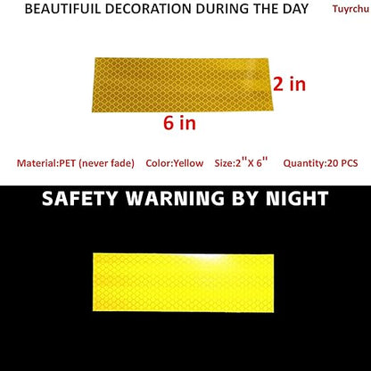 Non Fading Yellow Reflective Stickers 2 inch X 6 inch, Outdoor Waterproof High Visibility Warning Safety Adhesive Reflector Tape (20 Pcs)