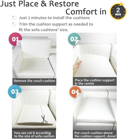 Couch Cushion Supports for Sagging Seat 22'' x 22'' High Density 40D Curved Foam Sofa Cushion Support Under The Saggy Pads Firmer Foam Lifters for Saggy Couch Set of 3 (White, 22''*22'')