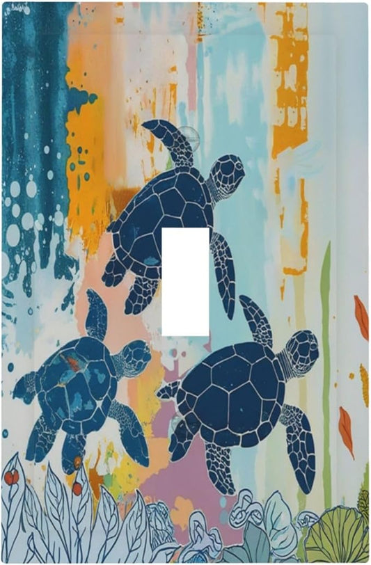 Decorative Light Switch Cover Colorful Ocean Sea Turtle Marine Life 1 Gang Single Toggle Device Electrical Faceplate Switchplates Decorator Outlet Wall Plate for Kids room Bedroom Decor