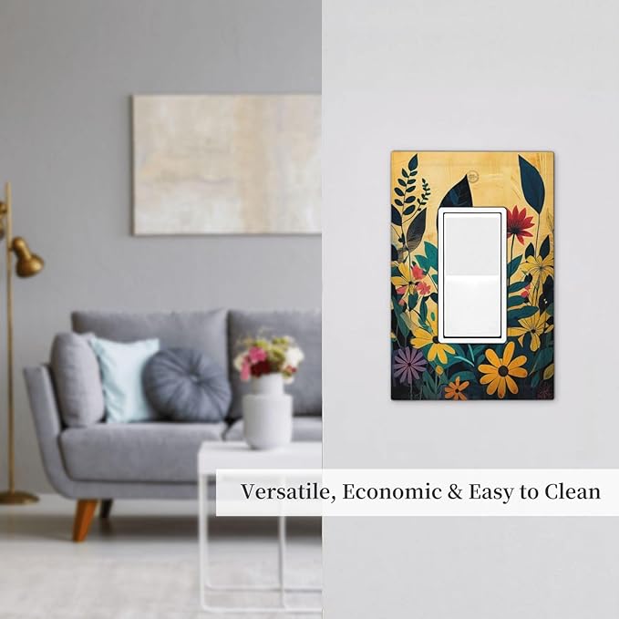 Outlet Covers Abstract Minimalist Floral Botanical Boho Flower 1 Gang Wall Plates Single Rocker Light Switch Covers Decorative Switch Plates Electrical GFCI Panel Covers for Home Office Decor 5 X 3 IN