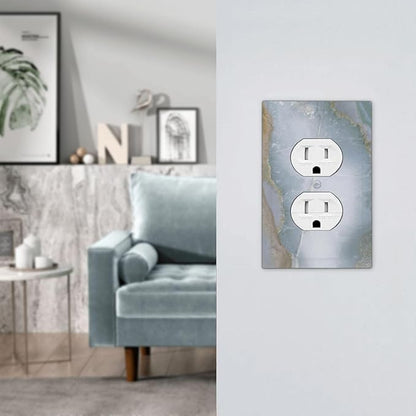 Outlet Covers Colored Art Marble Golden Line 1 Gang Duplex Light Switch Cover Decorative Switch Plates Electrical Receptacle Faceplate Wall Plate For Bathroom Kitchen Decor