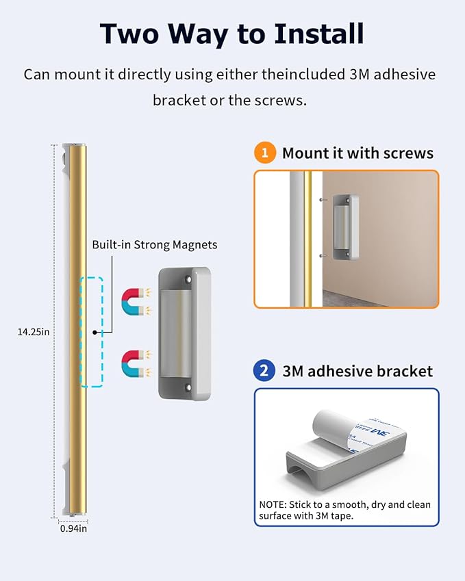 64 LED Under Cabinet Lights, 3 Color Dimmable Motion Sensor Indoor Closet Lights, 3600mAh Rechargeable Under Counter Light for Kitchen, 14 Inch Wireless Battery Operated Night Lighting