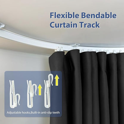 Room Divider Ceiling Mounted Curtains Track Sets Extra Wide Blackout Curtain Flexible Tracks for Bedroom Privacy Partition Separator, 1 Panel Black Drape and White Rail, W15 x H8ft