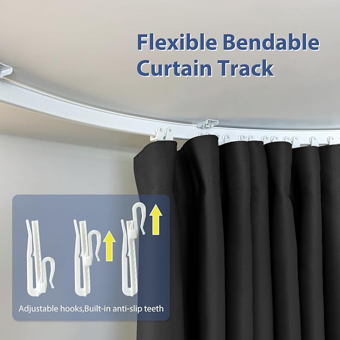 Room Divider Ceiling Mounted Curtains Track Sets Extra Wide Blackout Curtain Flexible Tracks for Bedroom Office Privacy Partition Separator, Black, W 12.5 x H 7ft