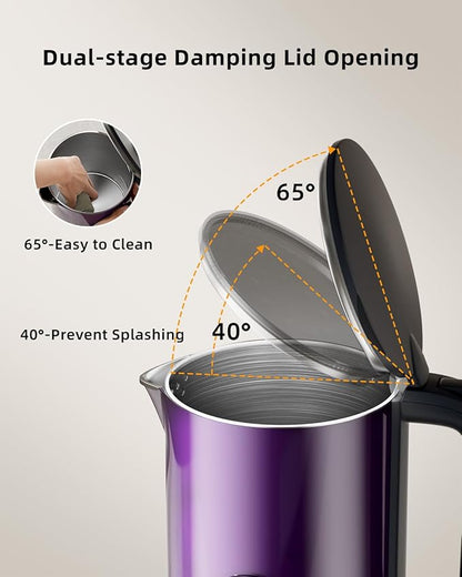 Tisania Smart Electric Kettle with Temp Control - 1.7L Cordless Kettle for Milk, Tea, Coffee, Baby Formula, 5 Presets & 2-Hour Keep Warm, Fast Boil Stainless Steel, Purple