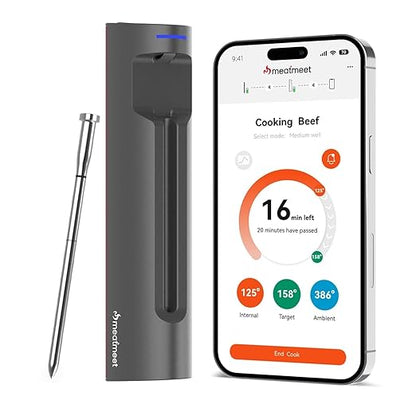 S Pro Wireless Meat Thermometer, Bluetooth Thermometer, Smart Digital Wireless Meat Thermometer with App Control, IP69 Waterproof, Digital Cooking Thermometer for BBQ, Oven, Grill, Smoker