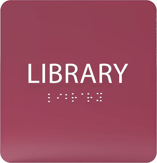 6" X6" Library Sign - ADA Compliant Tactile Graphics Grade 2 Braille Text Acrylic Wall Sign - Quiet zone, Information Convey, Group Study Room Door Signs for Office, School, Home