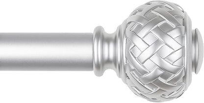 TONIAL Silver Curtain Rod 32 to 86 Inches, 7/8 Adjustable Curtain Rods for Windows 20 to 82 Inches, Splicing Drapery Rods Decorative with Netted Texture Finials