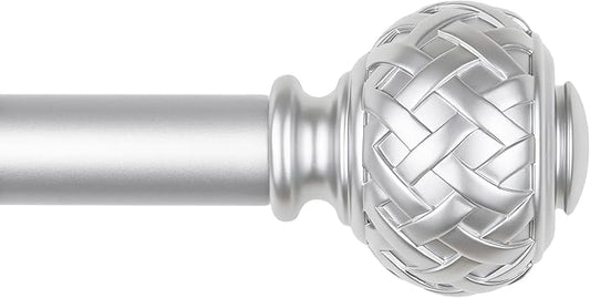 TONIAL Silver Curtain Rod 32 to 86 Inches, 7/8 Adjustable Curtain Rods for Windows 20 to 82 Inches, Splicing Drapery Rods Decorative with Netted Texture Finials